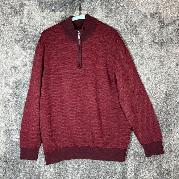 Untuckit 1/4 Zip Mens Large Red Sweatshirt Belguardo 100% Merino Wool Pullover - Picture 1 of 8